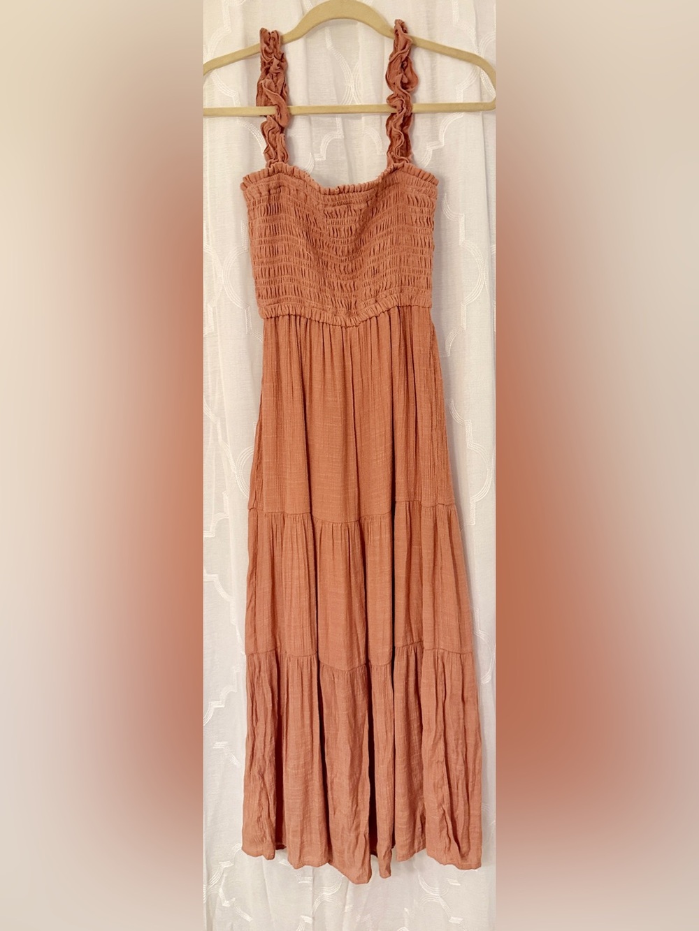 Love Tree Smocked Gauze Midi Dress Size Small in Rusty Terracotta
